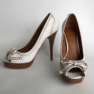 Zara white leather peep toe heels Sz 38